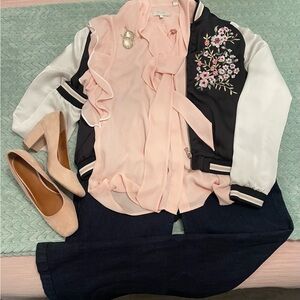 Floral Embroidered Black and Pink Jacket